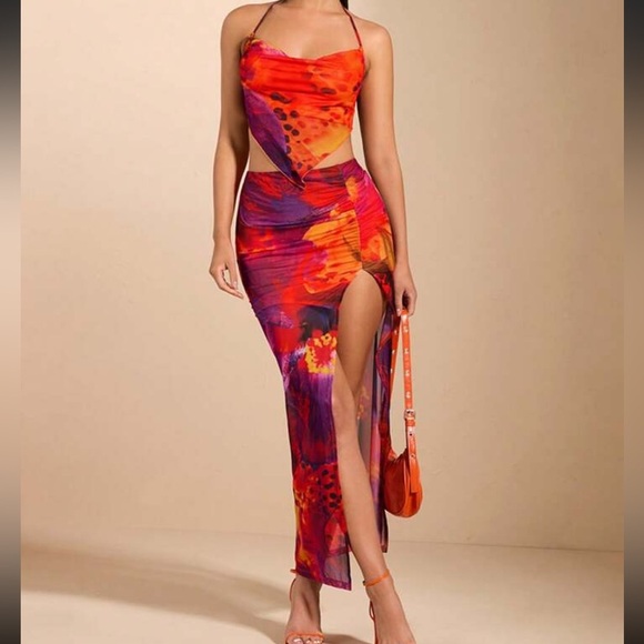 Vibrant Orange and Purple Women's Matching Set - Picture 1 of 6